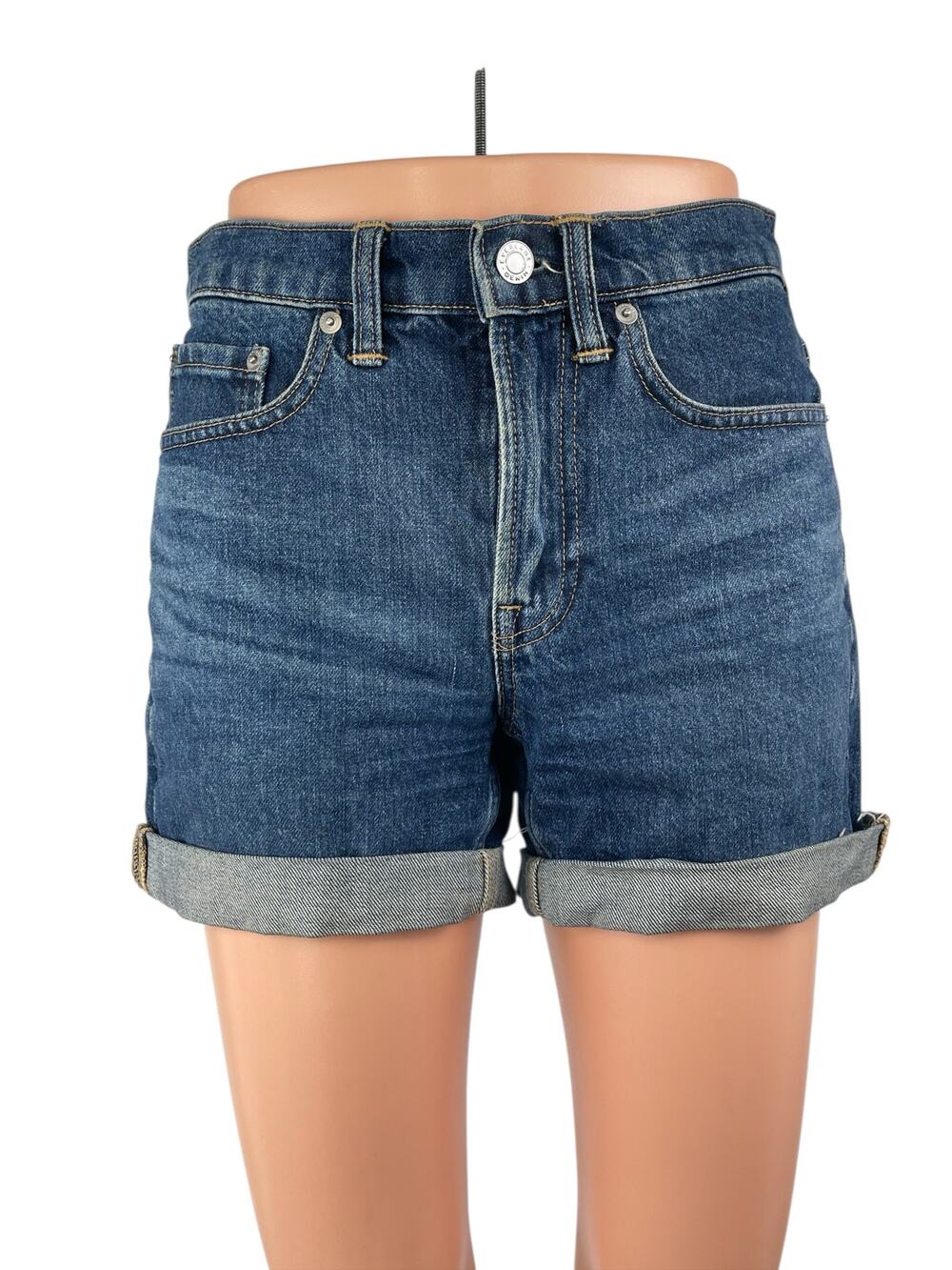 Everlane Women's Blue Mid Rise Cuffed Rolled Straight Denim Jeans Mom Shorts 24